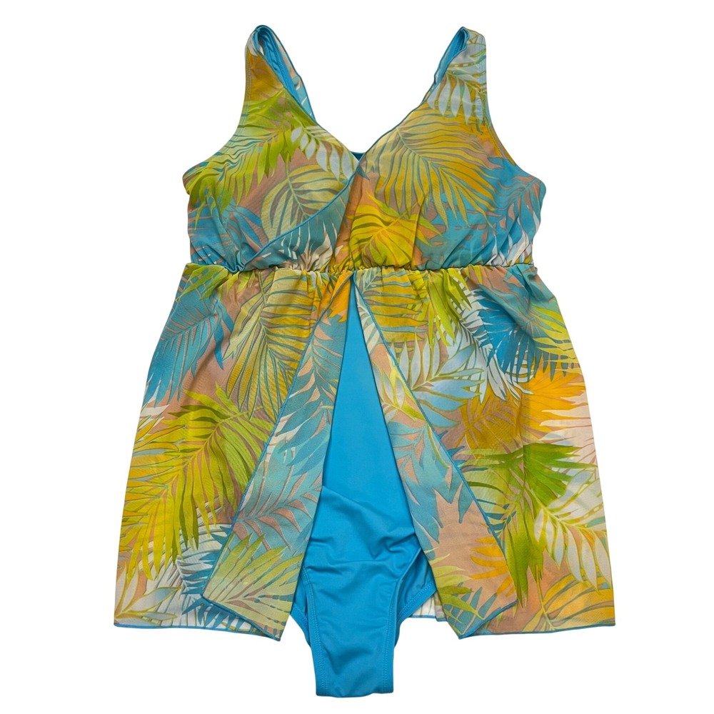 d&co. Blue Green Tropical Palm Leaf Resort Vacation One Piece Swimsuit Size‎ 18W